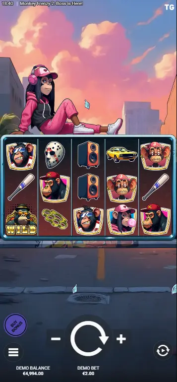 Monkey Frenzy 2 base game grid with gang symbols on all reels
